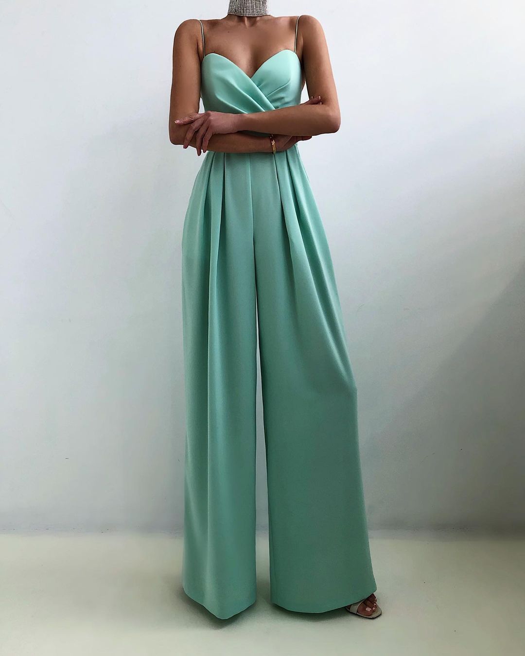 Leanne | Refined Strapless Evening Jumpsuit — Turquoise — Alfa Empire, view 4