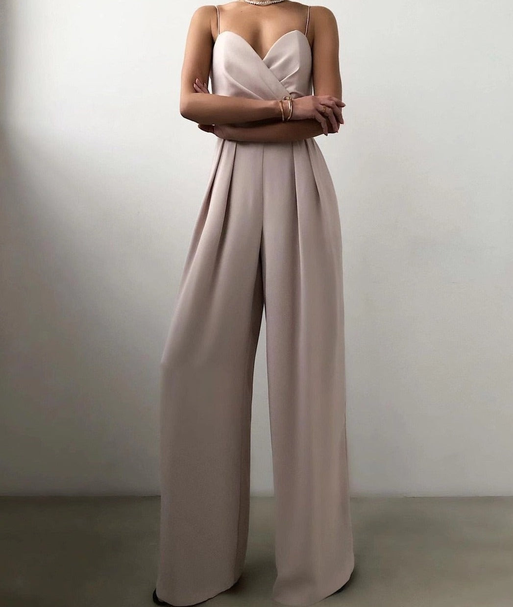 Leanne | Refined Strapless Evening Jumpsuit — Apricot — Alfa Empire, view 5