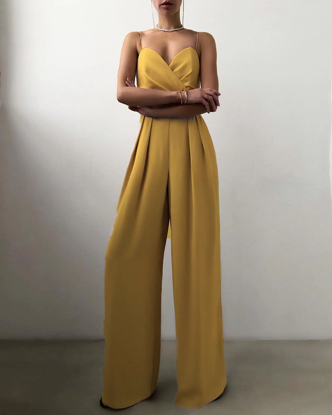 Leanne | Refined Strapless Evening Jumpsuit — Yellow — Alfa Empire, view 7