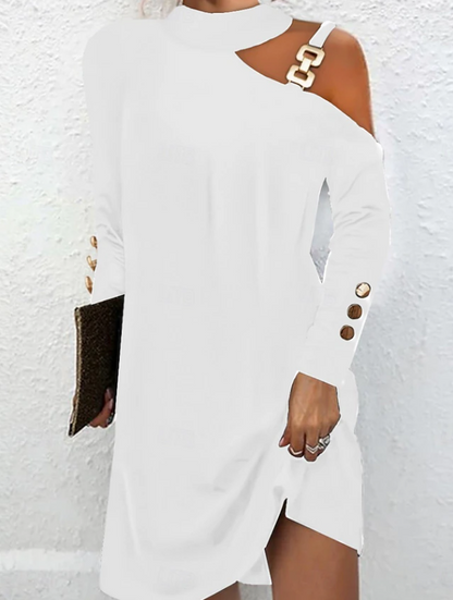 Leighton | Modern Halter Neck Mini Dress — White — Alfa Empire, view 3