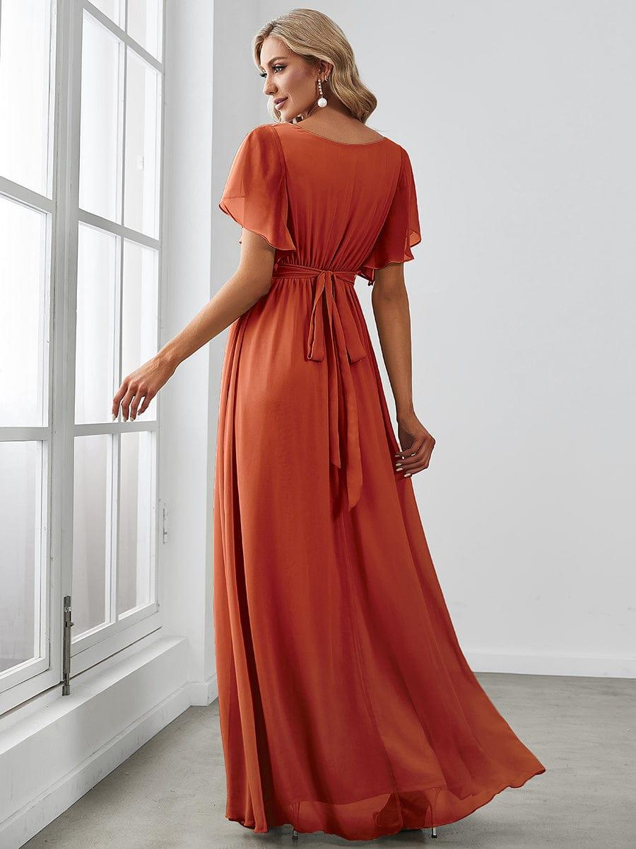 Chiffon A-Line Pleated Tie-Waist Wedding Guest Dress