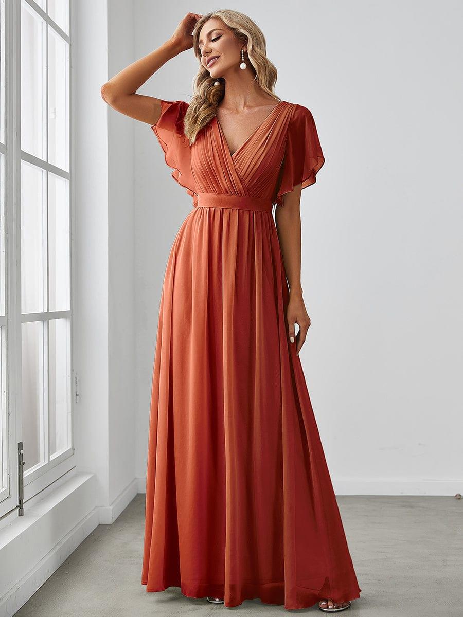 Chiffon A-Line Pleated Tie-Waist Wedding Guest Dress