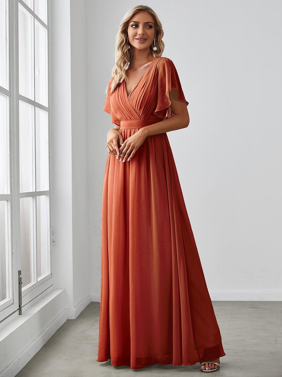 Chiffon A-Line Pleated Tie-Waist Wedding Guest Dress