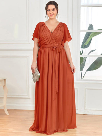 Chiffon A-Line Pleated Tie-Waist Wedding Guest Dress