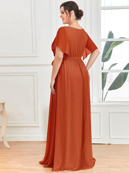 Chiffon A-Line Pleated Tie-Waist Wedding Guest Dress