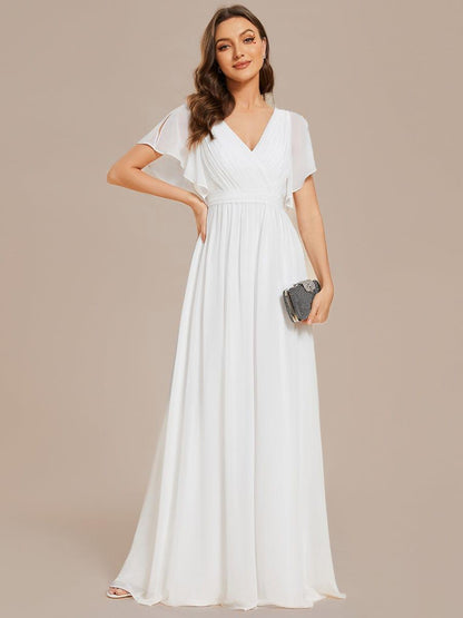 Chiffon A-Line Pleated Tie-Waist Wedding Guest Dress