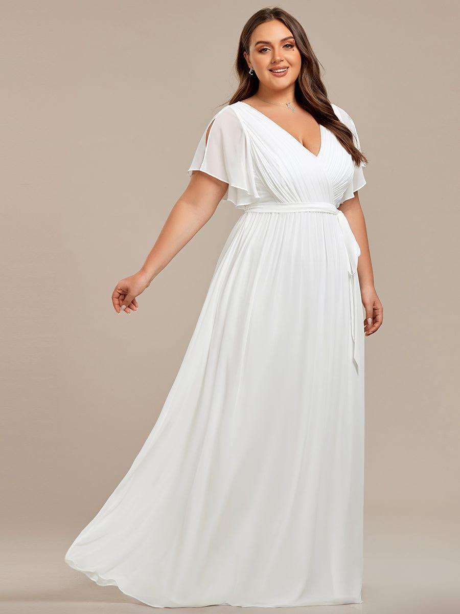 Chiffon A-Line Pleated Tie-Waist Wedding Guest Dress
