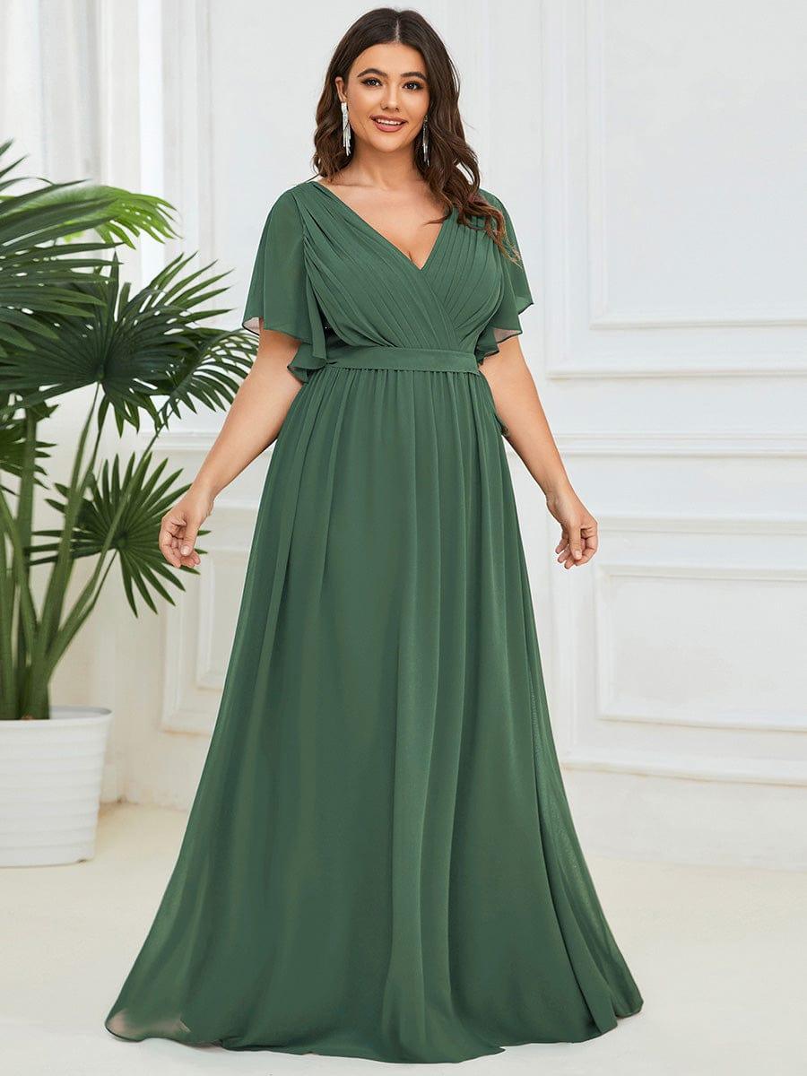Chiffon A-Line Pleated Tie-Waist Wedding Guest Dress