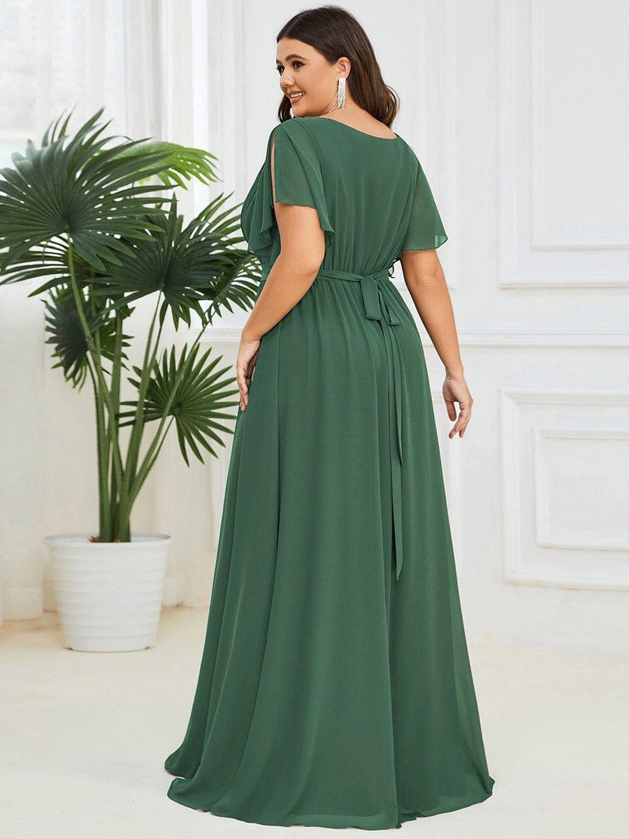 Chiffon A-Line Pleated Tie-Waist Wedding Guest Dress