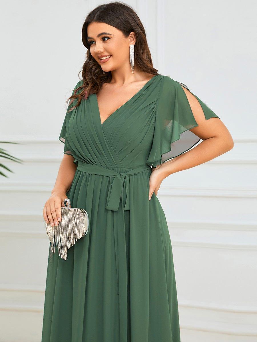 Chiffon A-Line Pleated Tie-Waist Wedding Guest Dress