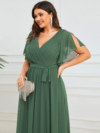 Chiffon A-Line Pleated Tie-Waist Wedding Guest Dress