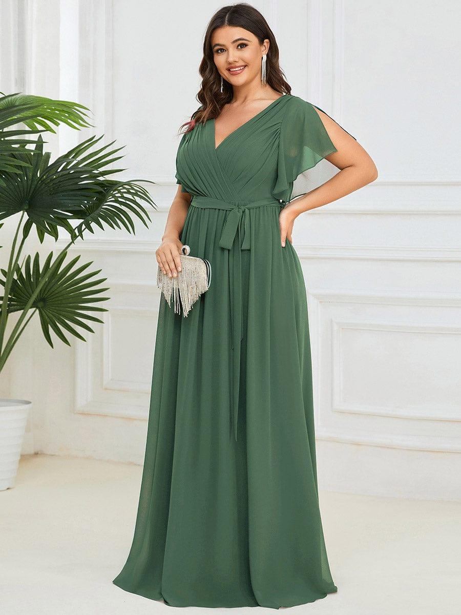 Chiffon A-Line Pleated Tie-Waist Wedding Guest Dress
