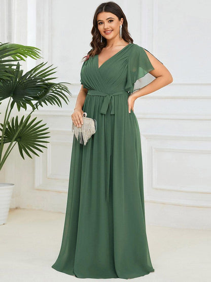 Chiffon A-Line Pleated Tie-Waist Wedding Guest Dress