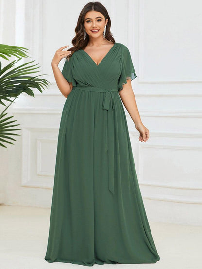 Chiffon A-Line Pleated Tie-Waist Wedding Guest Dress
