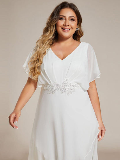Plus Size Chiffon V-Neck Bat-Wing Sleeve A-Line Waist Applique Formal Dress