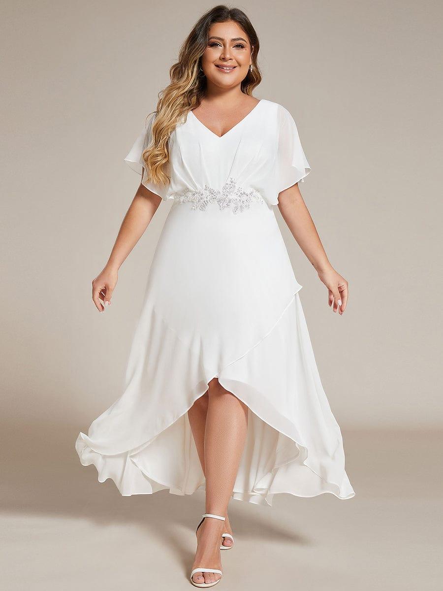 Plus Size Chiffon V-Neck Bat-Wing Sleeve A-Line Waist Applique Formal Dress
