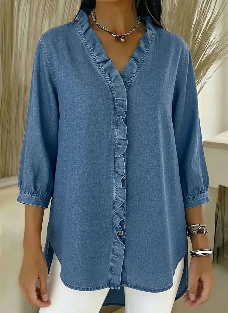 Lillian | Modern Ruffle Mid Sleeve Blouse — Blue — Alfa Empire, view 1