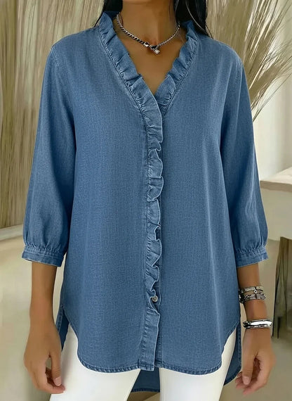 Lillian | Modern Ruffle Mid Sleeve Blouse — Blue — Alfa Empire, view 1