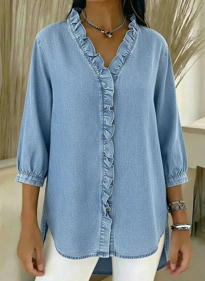 Lillian | Modern Ruffle Mid Sleeve Blouse — Light Blue — Alfa Empire, view 2