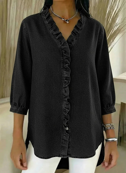 Lillian | Modern Ruffle Mid Sleeve Blouse — Black — Alfa Empire, view 3