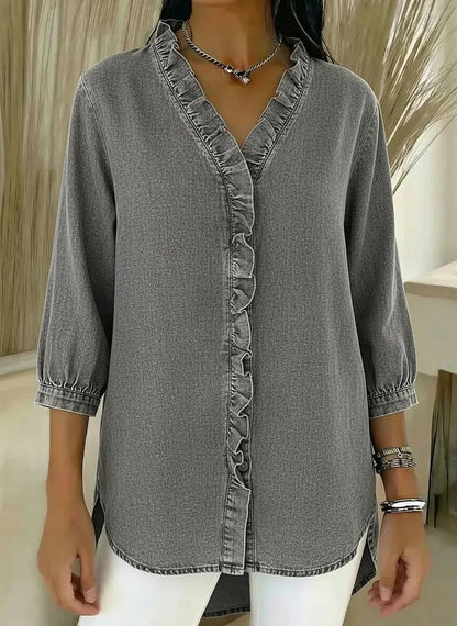 Lillian | Modern Ruffle Mid Sleeve Blouse — Gray — Alfa Empire, view 5