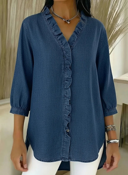 Lillian | Modern Ruffle Mid Sleeve Blouse — Navy Blue — Alfa Empire, view 6