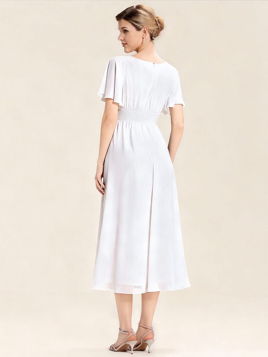 Chiffon Pleated Ruffle Sleeve Wedding Guest Dress