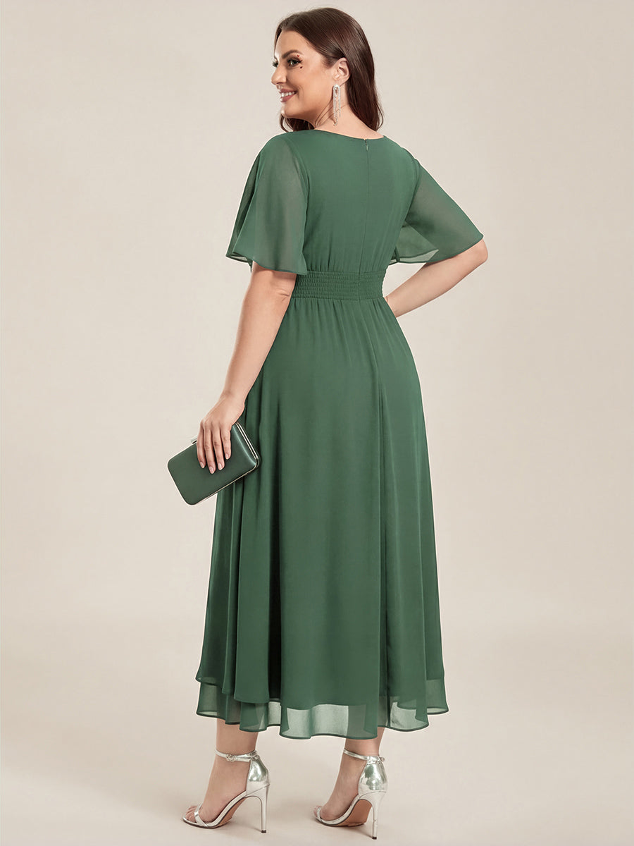 Chiffon Pleated Ruffle Sleeve Wedding Guest Dress