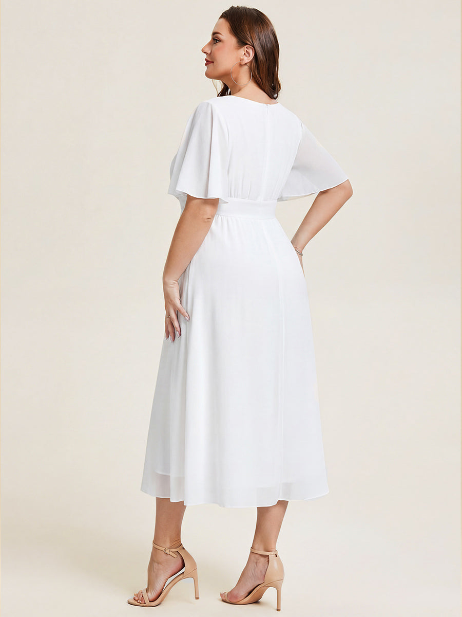 Chiffon Pleated Ruffle Sleeve Wedding Guest Dress