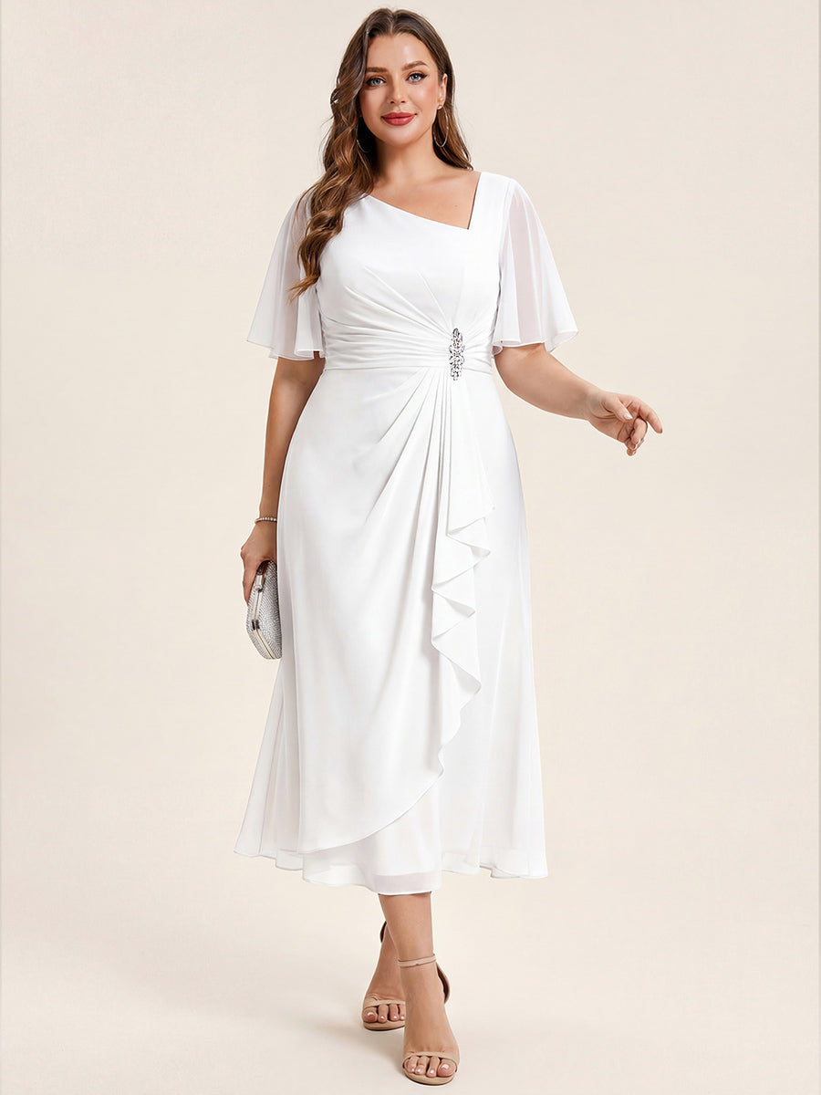 Chiffon Pleated Ruffle Sleeve Wedding Guest Dress