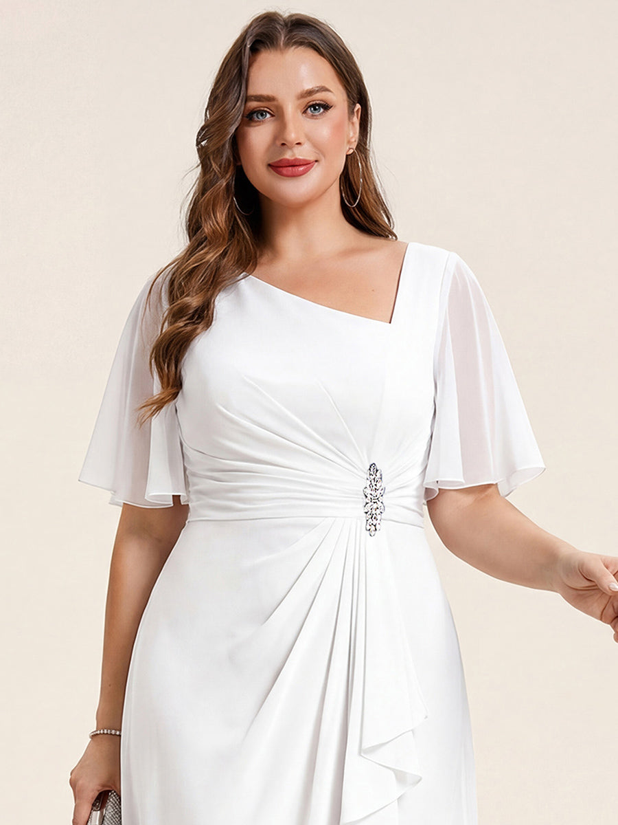 Chiffon Pleated Ruffle Sleeve Wedding Guest Dress