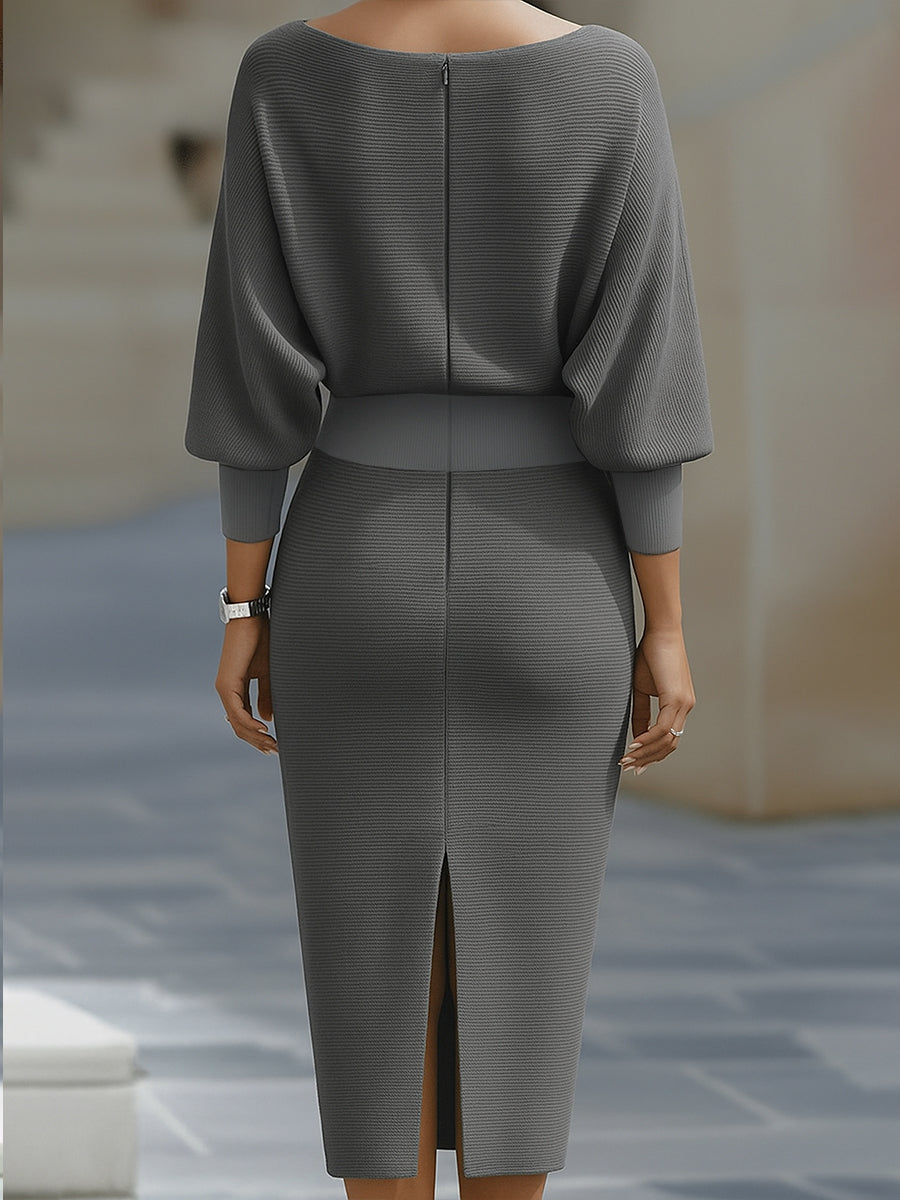 Liora | Refined Draped Batwing Midi Dress — Alfa Empire, view 5