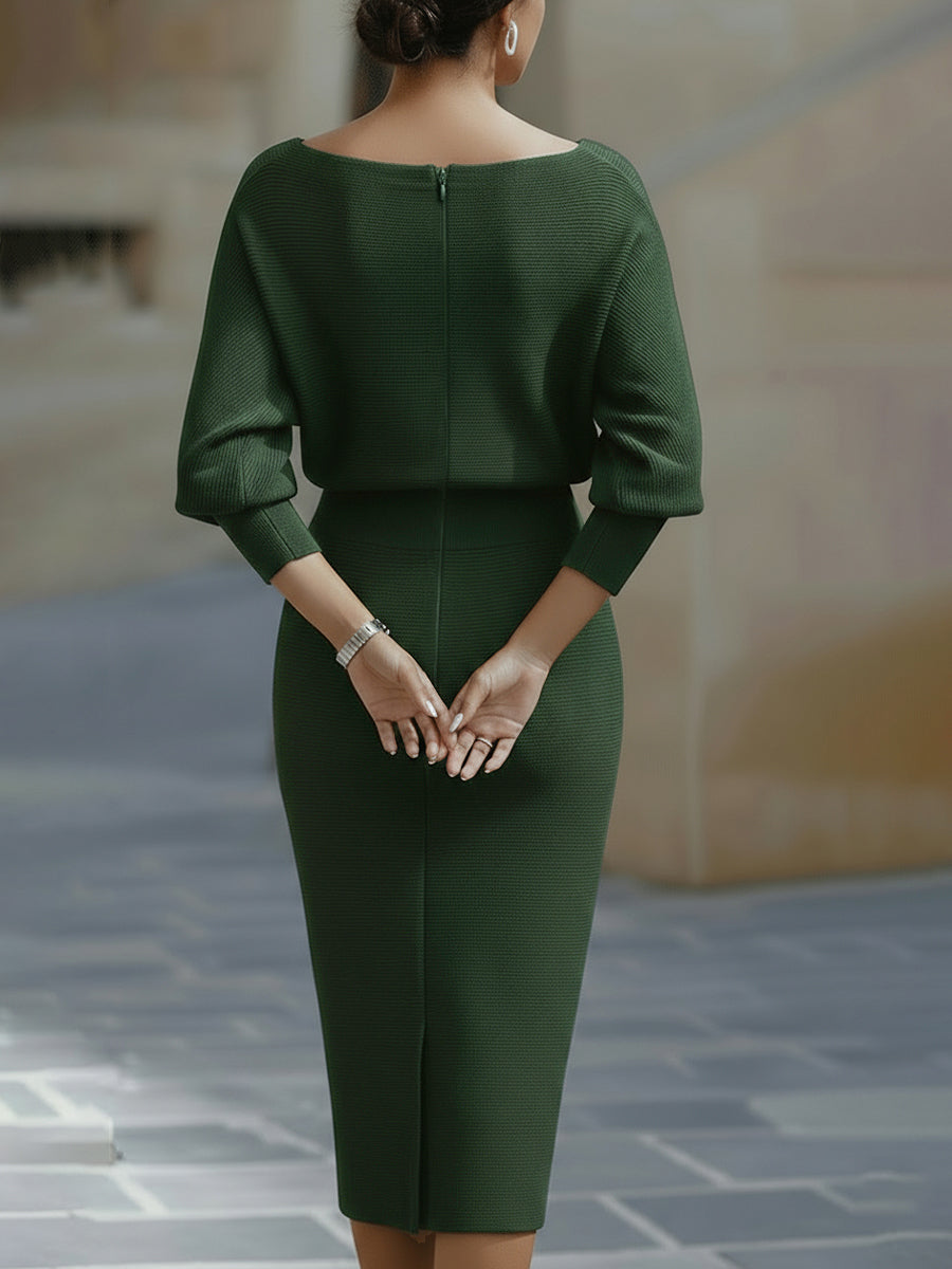 Liora | Refined Draped Batwing Midi Dress — Alfa Empire, view 8