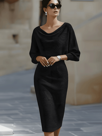 Liora | Refined Draped Batwing Midi Dress — Alfa Empire, view 9