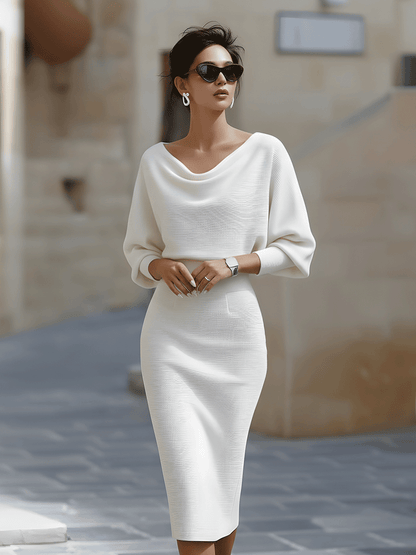 Liora | Refined Draped Batwing Midi Dress — Alfa Empire, view 12