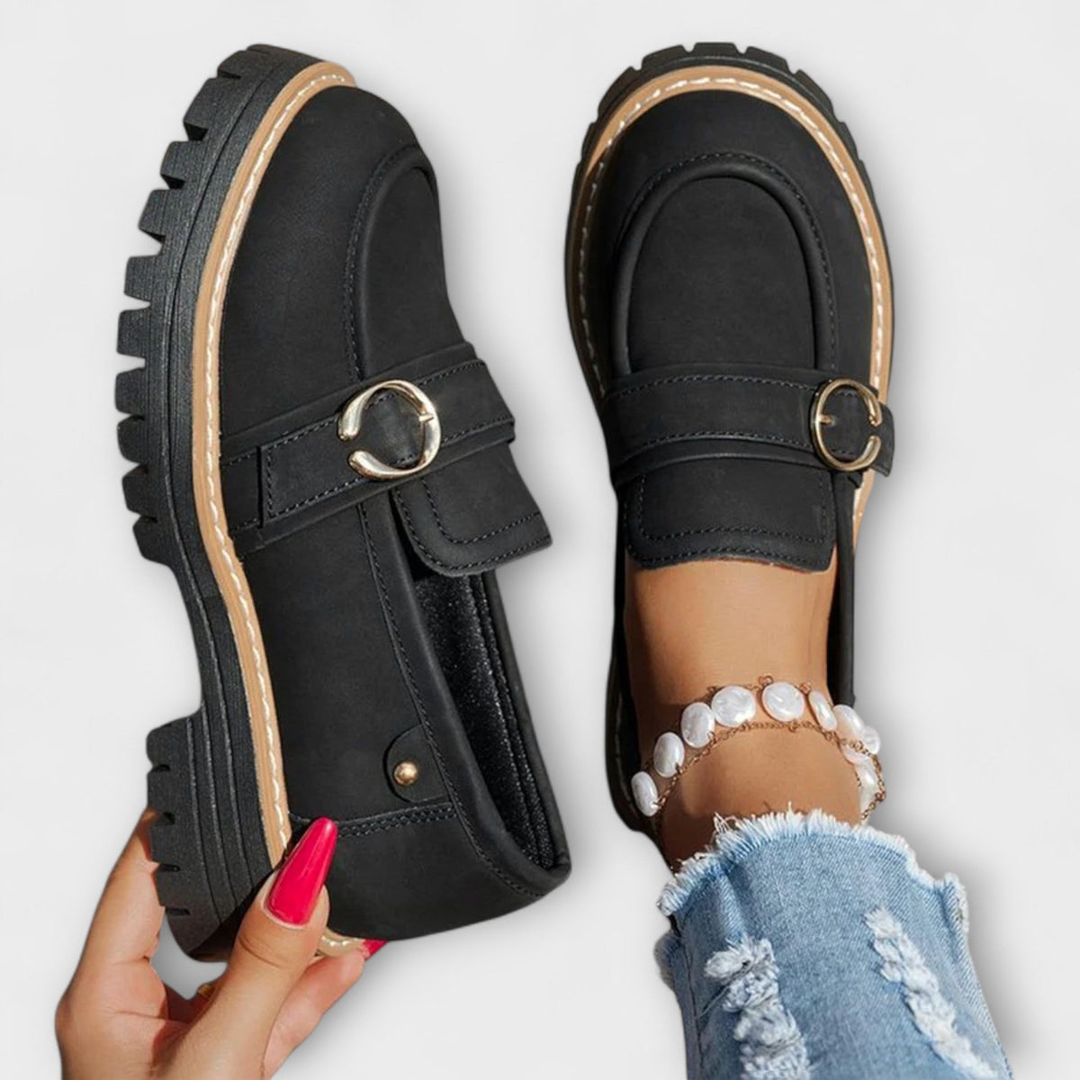 Lora | Round-Toe Casual Loafers — Black — Alfa Empire, view 15