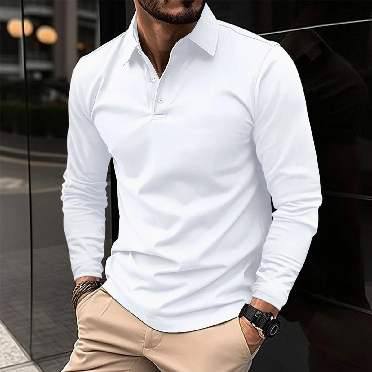 Luca | Smart Casual Long-Sleeved Polo — White — Alfa Empire, view 1