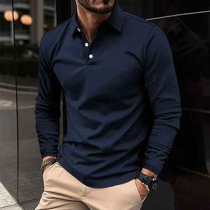 Luca | Smart Casual Long-Sleeved Polo — Navy Blue — Alfa Empire, view 2