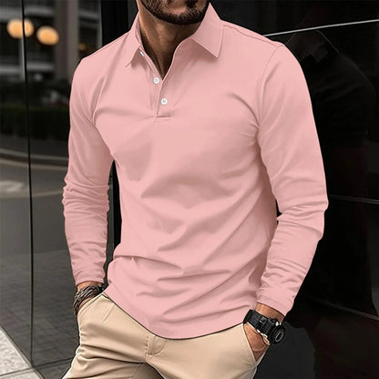 Luca | Smart Casual Long-Sleeved Polo — Pink — Alfa Empire, view 3