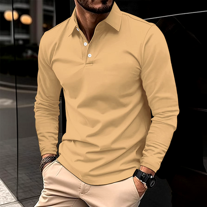 Luca | Smart Casual Long-Sleeved Polo — Khaki — Alfa Empire, view 7