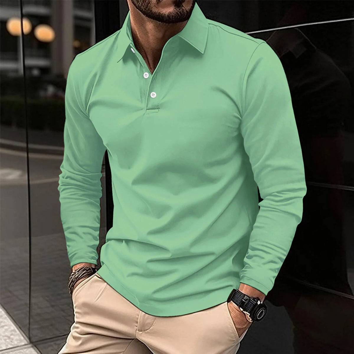 Luca | Smart Casual Long-Sleeved Polo — Green — Alfa Empire, view 8