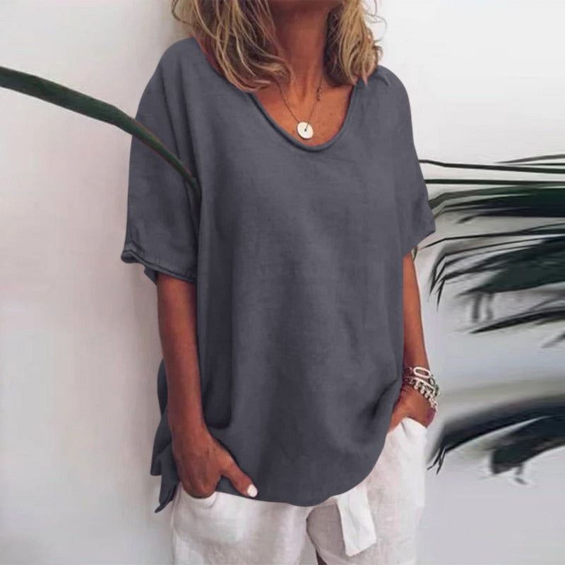 Lucia | Graceful V-Neck Flow Blouse — Dark Gray — Alfa Empire, view 1