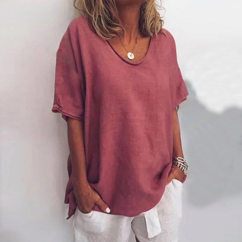 Lucia | Graceful V-Neck Flow Blouse — Dark Pink — Alfa Empire, view 4