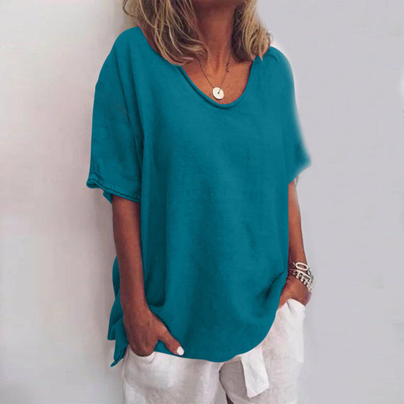 Lucia | Graceful V-Neck Flow Blouse — Blue — Alfa Empire, view 5