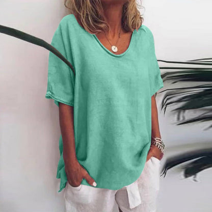 Lucia | Graceful V-Neck Flow Blouse — Green — Alfa Empire, view 6