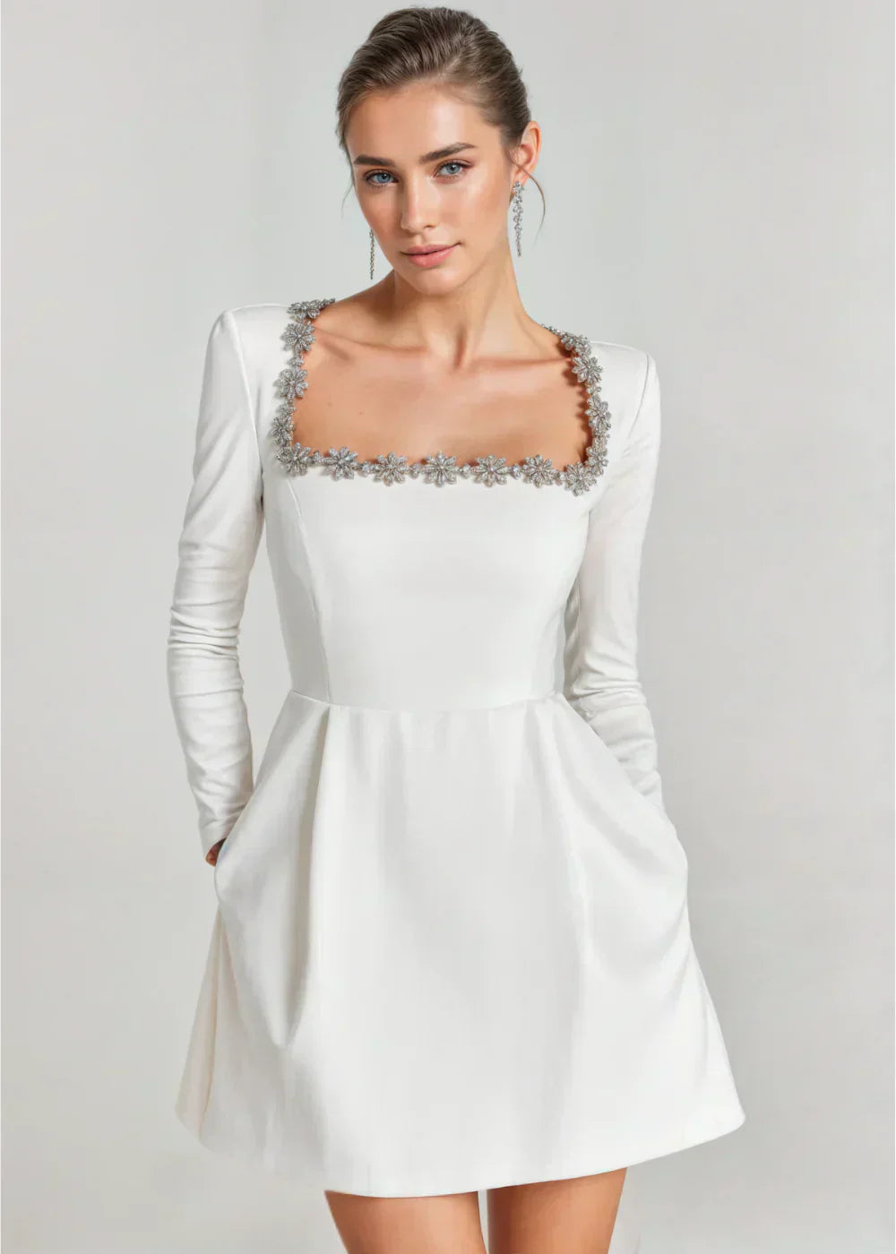 Lucinda | Refined Velvet Mini Dress — White — Alfa Empire, view 13