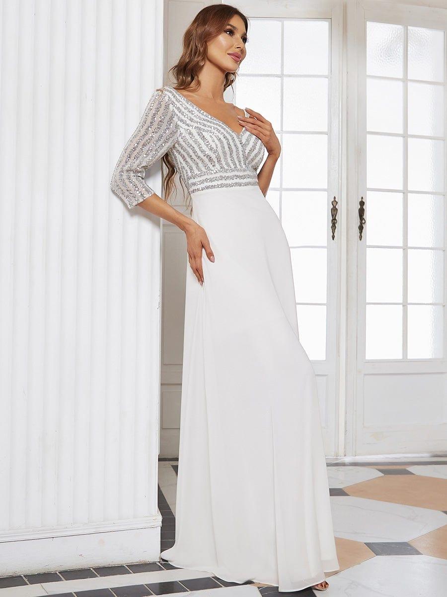 Sequin V-Neck Evening Dresses with 3/4 Sleeve