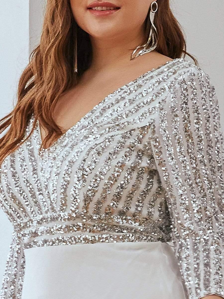 Sequin V-Neck Evening Dresses with 3/4 Sleeve