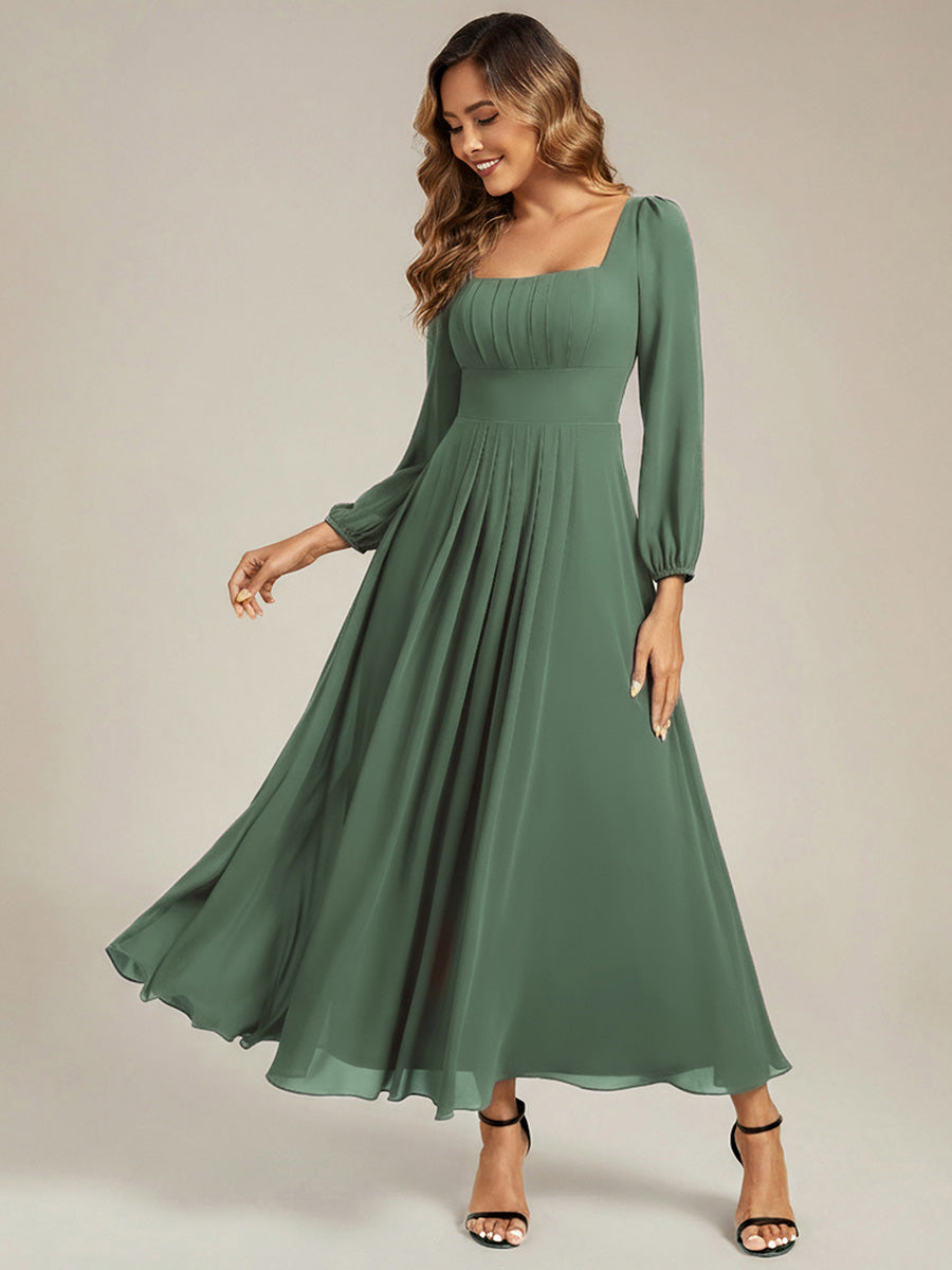 Chiffon See-through Lantern Sleeve Bridesmaid Dress — Eucalyptus