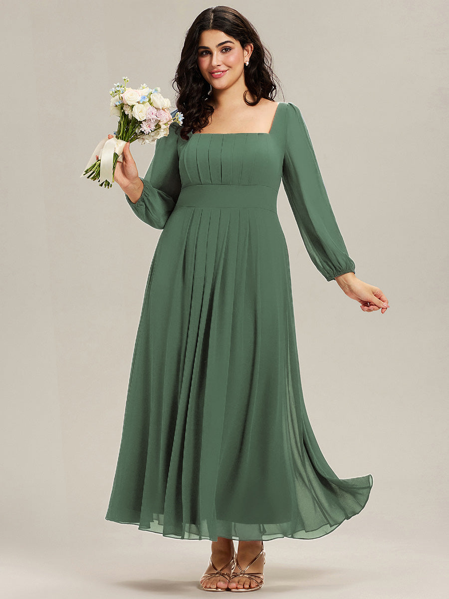 Chiffon See-through Lantern Sleeve Bridesmaid Dress